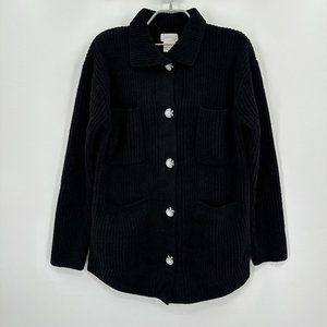 Softies Rib Chenille Knit Shacket Shirt Jacket sz S Black Button Front NWOT